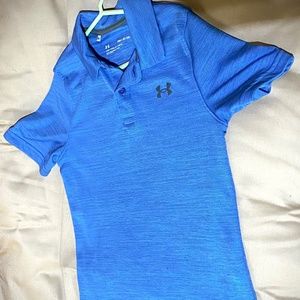 Blue Under Armour polo, size Youth Small & Grey Wrangler hiking pants size 6